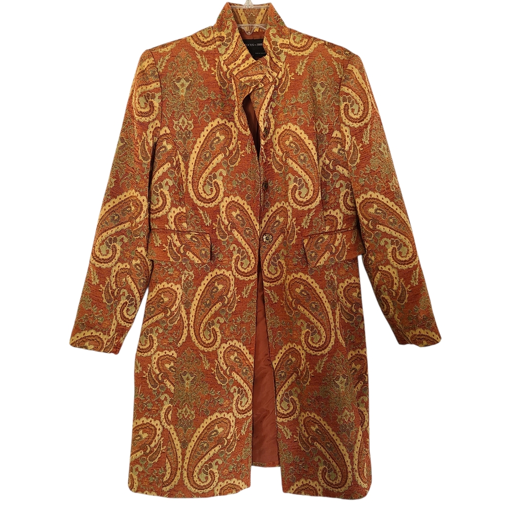 Vintage 90s Focus 2000 Tapestry Paisley Car Coat Size 10 Boho